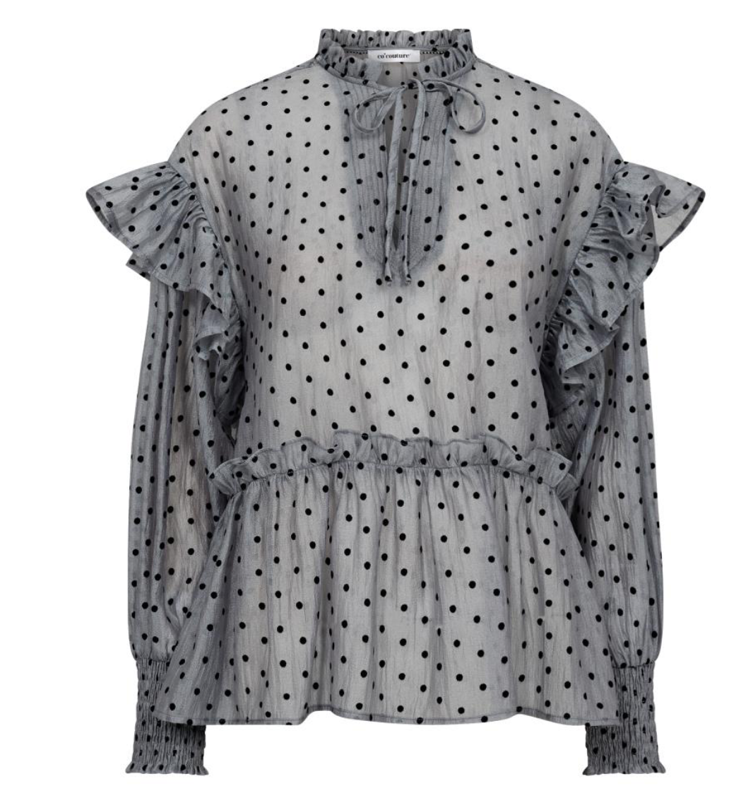 Co'couture - Katinka dot V-frill blouse light grey